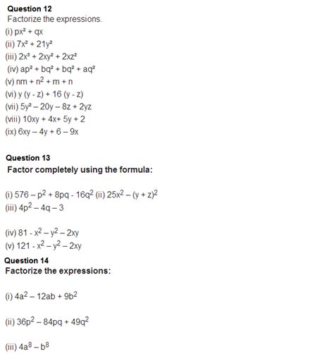 Important Questions For Class 8 Maths Chapter 14 Factorisation