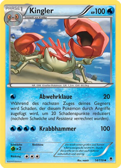 Kingler 14 119 Wert Bild Künstler Seltenheit Pokemonkarte de