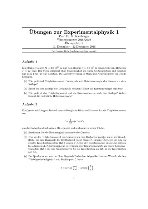 Experimentalphysik Blatt Aufgaben Ubungen Zur Experimentalphysik