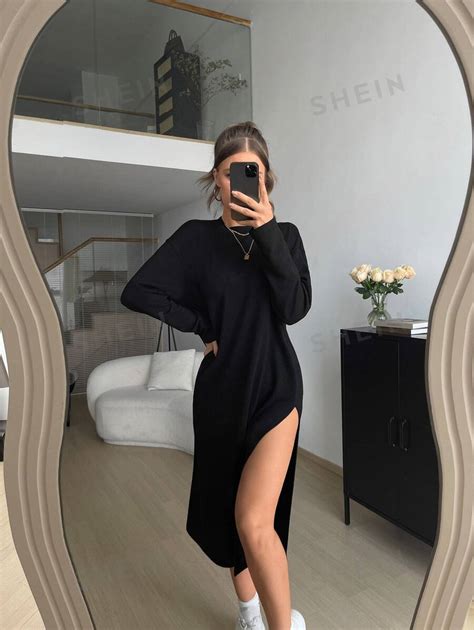 Shein Essnce Vestido Unicolor De Hombros Ca Dos De Muslo Con Abertura