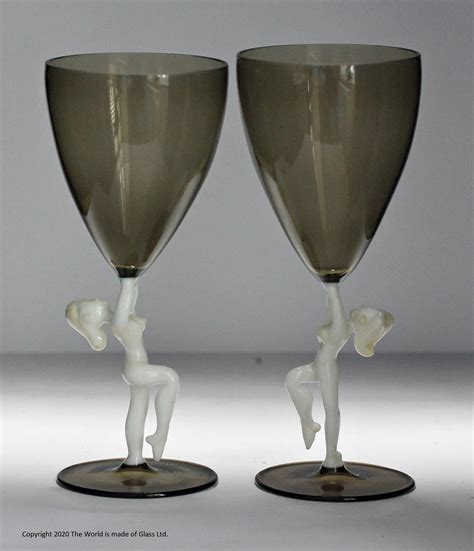 Pair Of Bimini Or Lauscha Glass Naked Maiden Stem Wine Glasses The World Is Made Of Glass