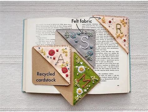 Personalized Hand Embroidered Corner Bookmark Letters Felt Triangle