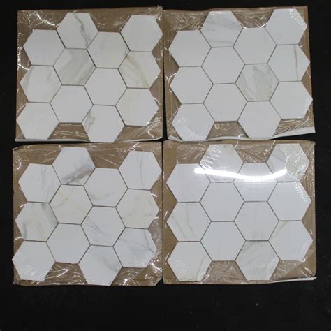 Calacatta Gold Marble 4 Inch Hexagon Mosaic Tile Honed Hexagonal