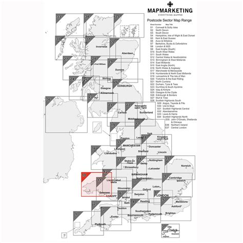 South West Wales Postcode Wall Map - Sector Map 10