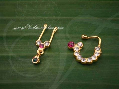 Small Size Nose Ring Multi Colour Stone Traditional Indian Nath Bullak