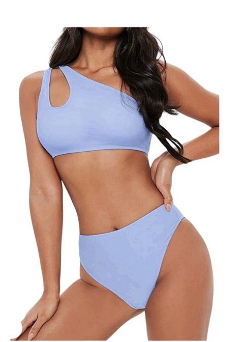 One Shoulder High Waisted Cutout Bathing Suit Bikini Swimsuit Lrg EBay