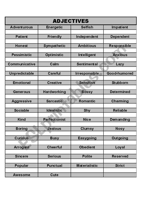 Adjectives Esl Worksheet By Digortv