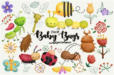 Watercolor Baby Bug Clipart - Cute Bugs Graphic by Inkley Studio ...