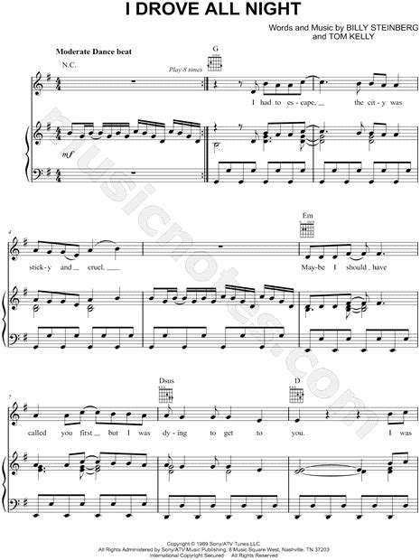 Celine Dion I Drove All Night Sheet Music In G Major Transposable