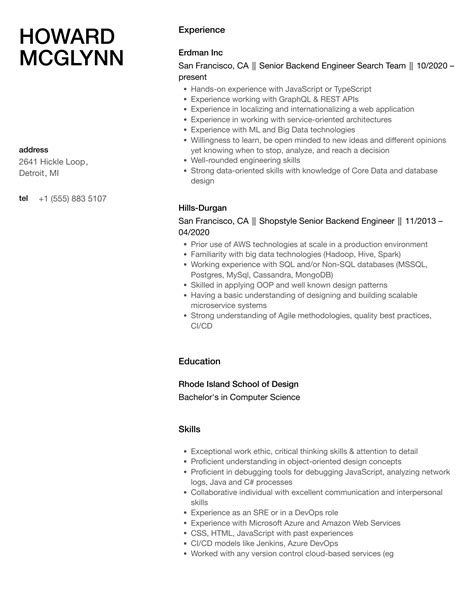 Senior Backend Engineer Resume Samples Velvet Jobs