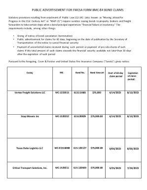 Fillable Online Pages From Public Advertisement For Fmcsa Form Bmc