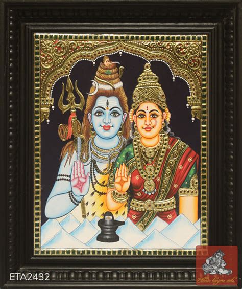 Lord Shiva Parvati Tanjore Painting 12x10 Ethnic Tanjore Arts