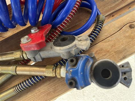 Used Red And Blue Trailer Air Brake Hose Set Coiled Air Line Glad Hands