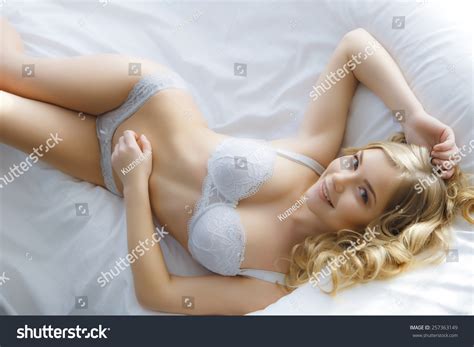 Sexy Blonde Lying On White Bed Stock Photo 257363149 Shutterstock