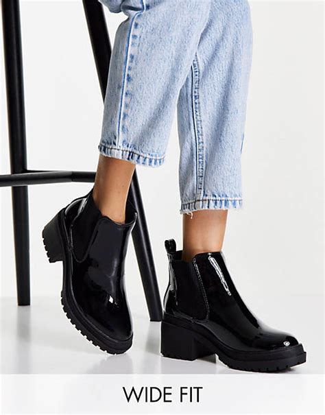 New Look Wide Fit Chunky Heeled Chelsea Boot In Black Asos