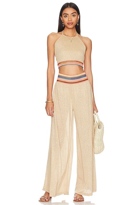 Pitusa Halter Top And Pant Set In Nude Revolve
