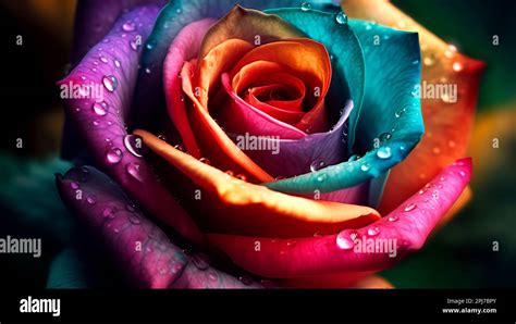 close up Rainbow Rose Macro Stock Photo - Alamy