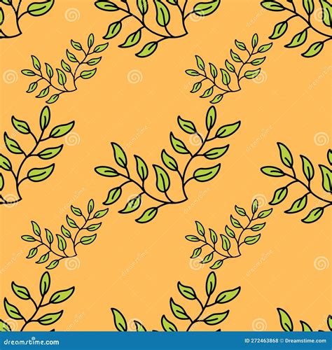 Seamless Pattern With Hand Drawn Doodle Leaf Stock Illustration