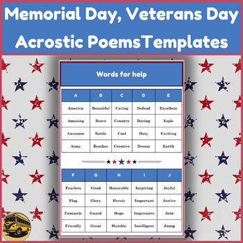 Acrostic Poems For Memorial Veterans Day With Alphabet Word Assistance