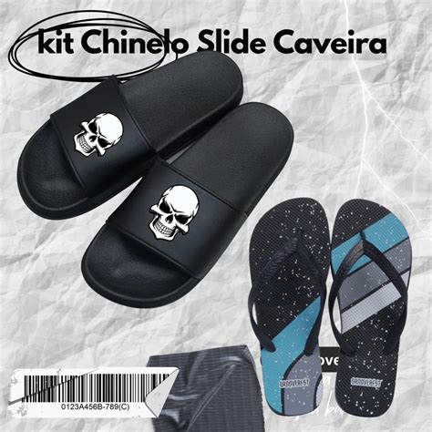 Kit Chinelo Slide Sandália Masculino Caveira Skull Chinelo Faixa