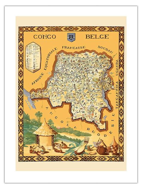 Belgian Congo (Congo Belge) - Vintage Pictorial Map by Frans Laboulais ...