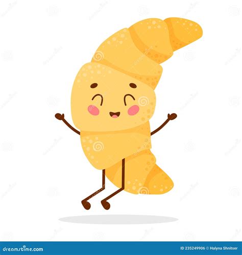 Mignon Personnage De Dessin Animé Croissant Sauts De Joie Illustration