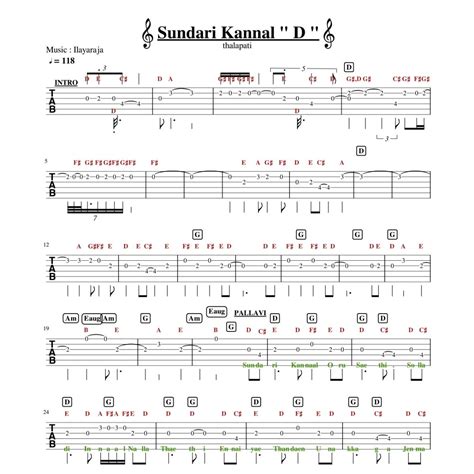 Sundari Kannal Guitar Tab Sheet Music