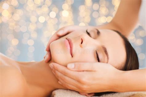 Close Up Of Beautiful Woman Having Face Massage Stock Image Image Of