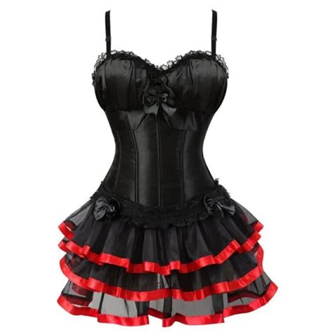 Women Sexy Strap Corset Dress Satin Lingerie Lace Up Bowknot Decorated Overbust Bustiers Corsets