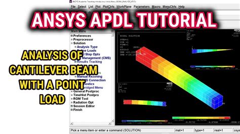 ANSYS APDL Tutorial Cantilever Beam With Point Load Beam Analysis