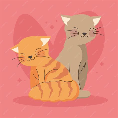 Casal De Amantes De Gatos Fofos Vetor Premium