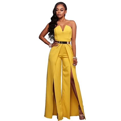 Women Evening Party Strapless Jumpsuit One Piece Long Pants Romper High