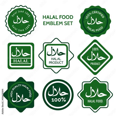 Halal Food Labels Vector Illustration Green Colors Halal Food Logo Set