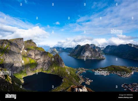 Reine From Reinebringen View On Stunning Mountains Of Lofoten Islands