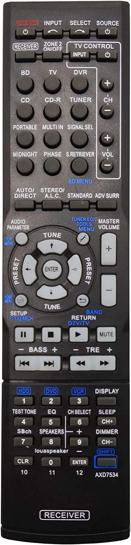 Amazon InTeching AXD7534 AXD7535 AV Receiver Remote Control For