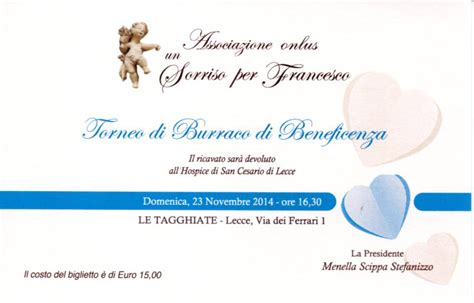 Un Sorriso Per Francesco Torneo Di Burraco Di Beneficenza