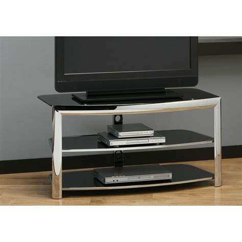 Tv Stand Chrome Metal Black Tempered Glass