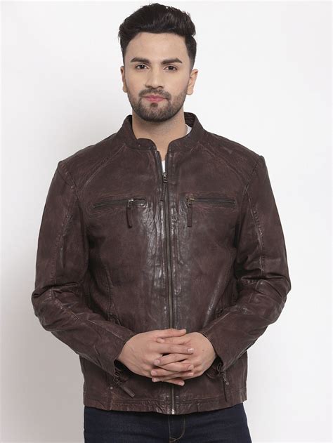 Teakwood Leathers Men Brown Solid Leather Lightweight Leather Jacket