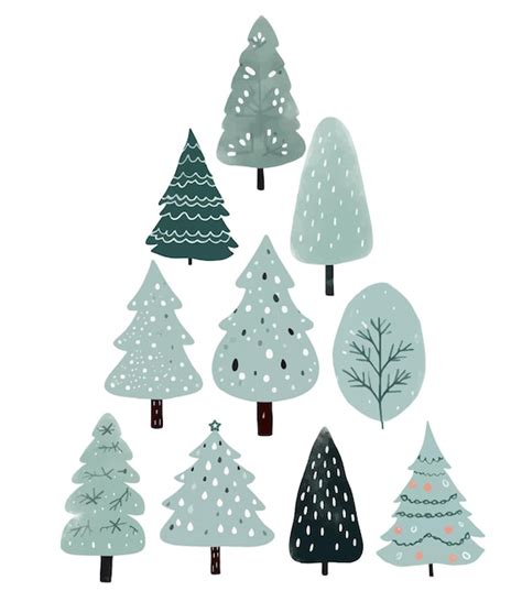 Premium Vector Set Of Watercolor Scandinavian Trees Cute Christmas