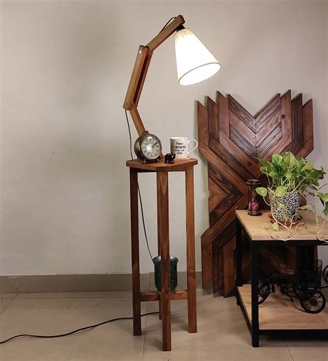 Buy Centaur Wooden Shelf Floor Lamp With Jute Shade And Brown Base By