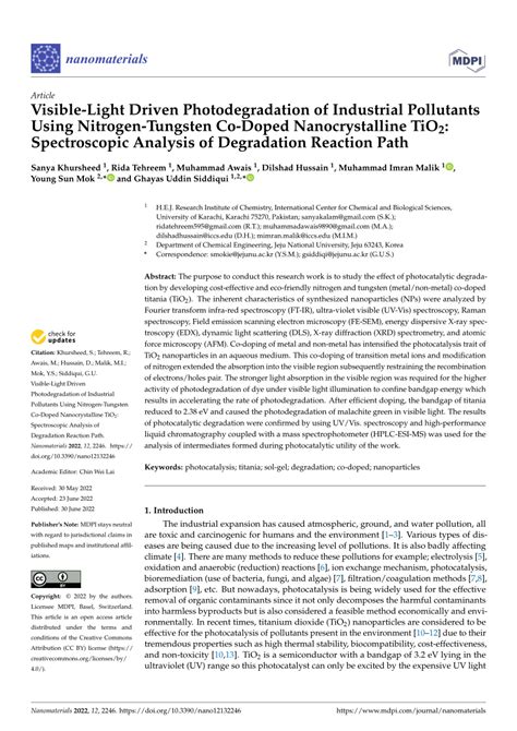 PDF Visible Light Driven Photodegradation Of Industrial Pollutants