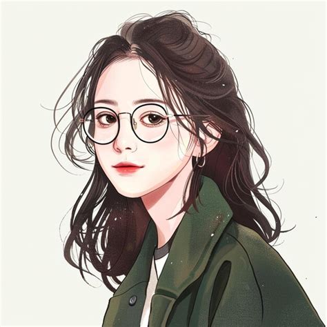 Anime Girl With Glasses And Green Jacket Looking At Camera Generative Ai Premium Ai Generated