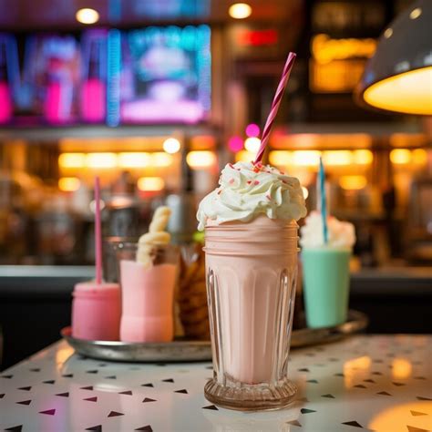 Premium Photo | Retro milkshake in glass on table of vintage cafe ...