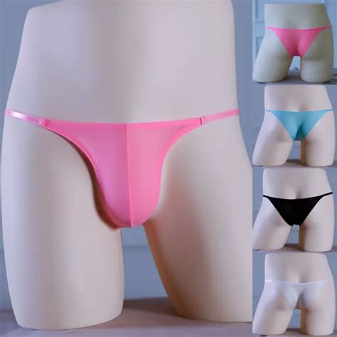 SEXY MEN S LOW Rise G String Thong Bikini Underwear Ice Silk Pouch Sheer Briefs PicClick CA