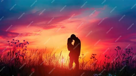 Premium Photo | Silhouette Romantic couple lovers hug and kiss at ...