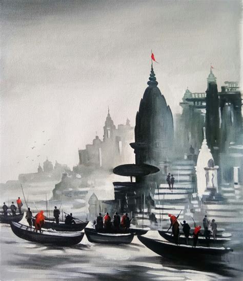 Buy VARANASI GHAT PAINTING Handmade Painting by ARTOHOLIC. Code:ART ...