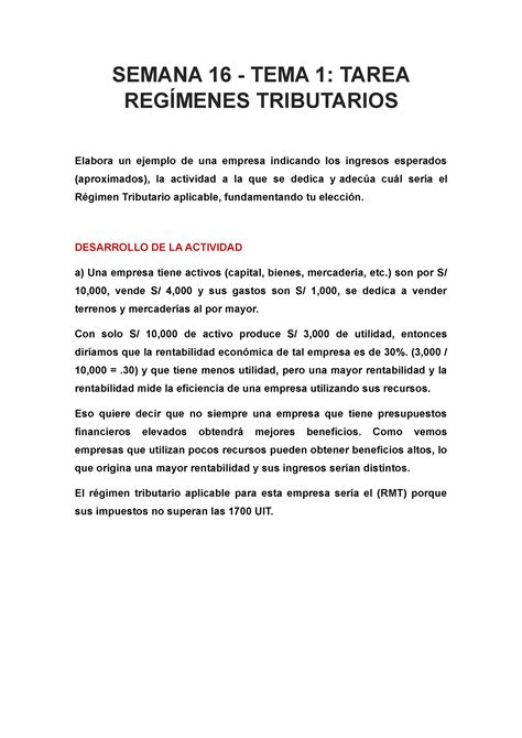 Semana Tema Tarea Reg Menes Tributarios Derecho Empresarial