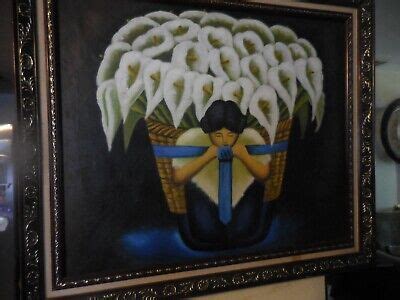 Oil On Canvas Painting Of Mexican Woman FLOWER CARRIER Signed Martinez