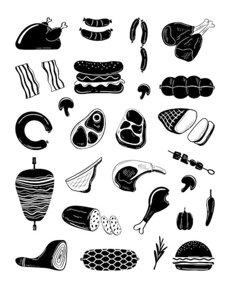 Premium Vector Meat Products Icon Set Vector Illustration