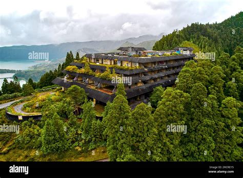 Aerial shot picturesque paradise of Sete Cidades in Azores, Sao Miguel ...